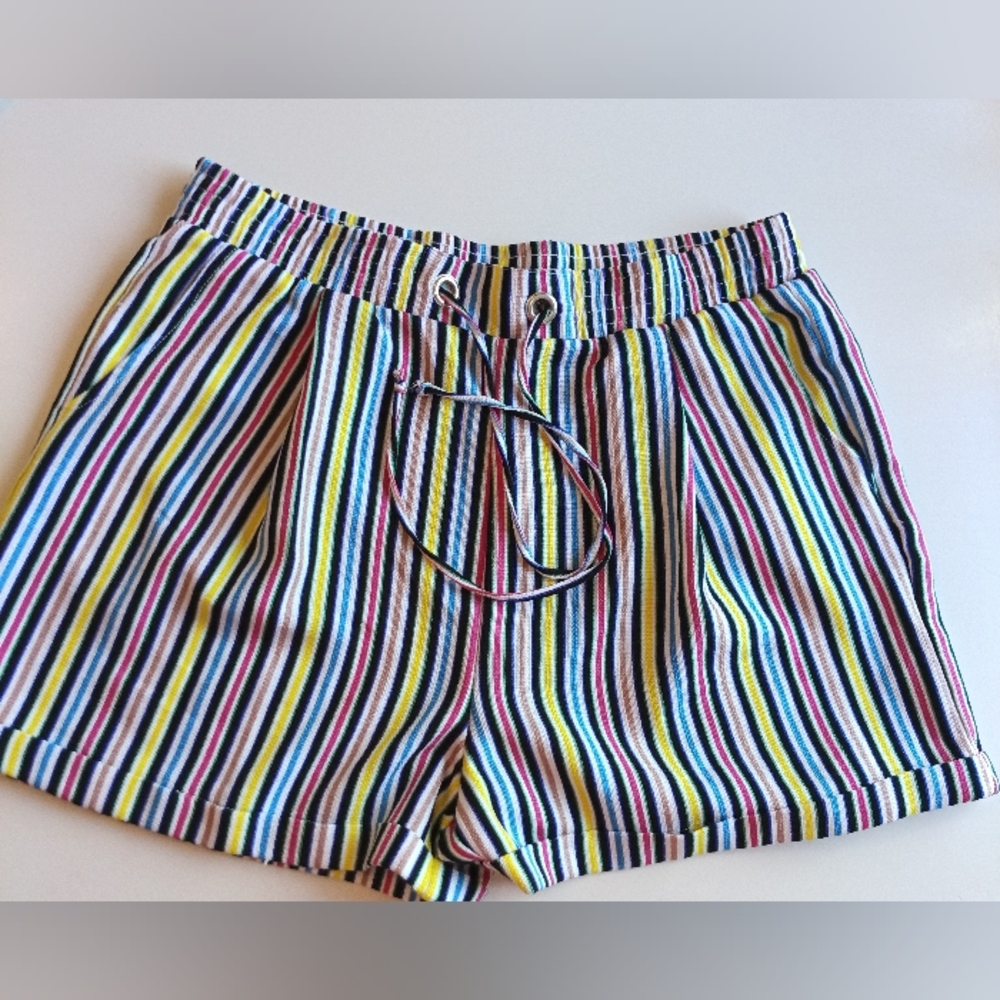 Ophelia Roe XL Striped Shorts Women Elastic Waist Drawstring Colorful Boho Summe